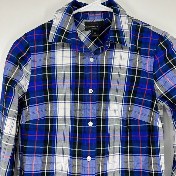 J.Crew Perfect Shirt Blue Tartan Plaid Button Down Long Sleeve Top - Picture 4 of 11